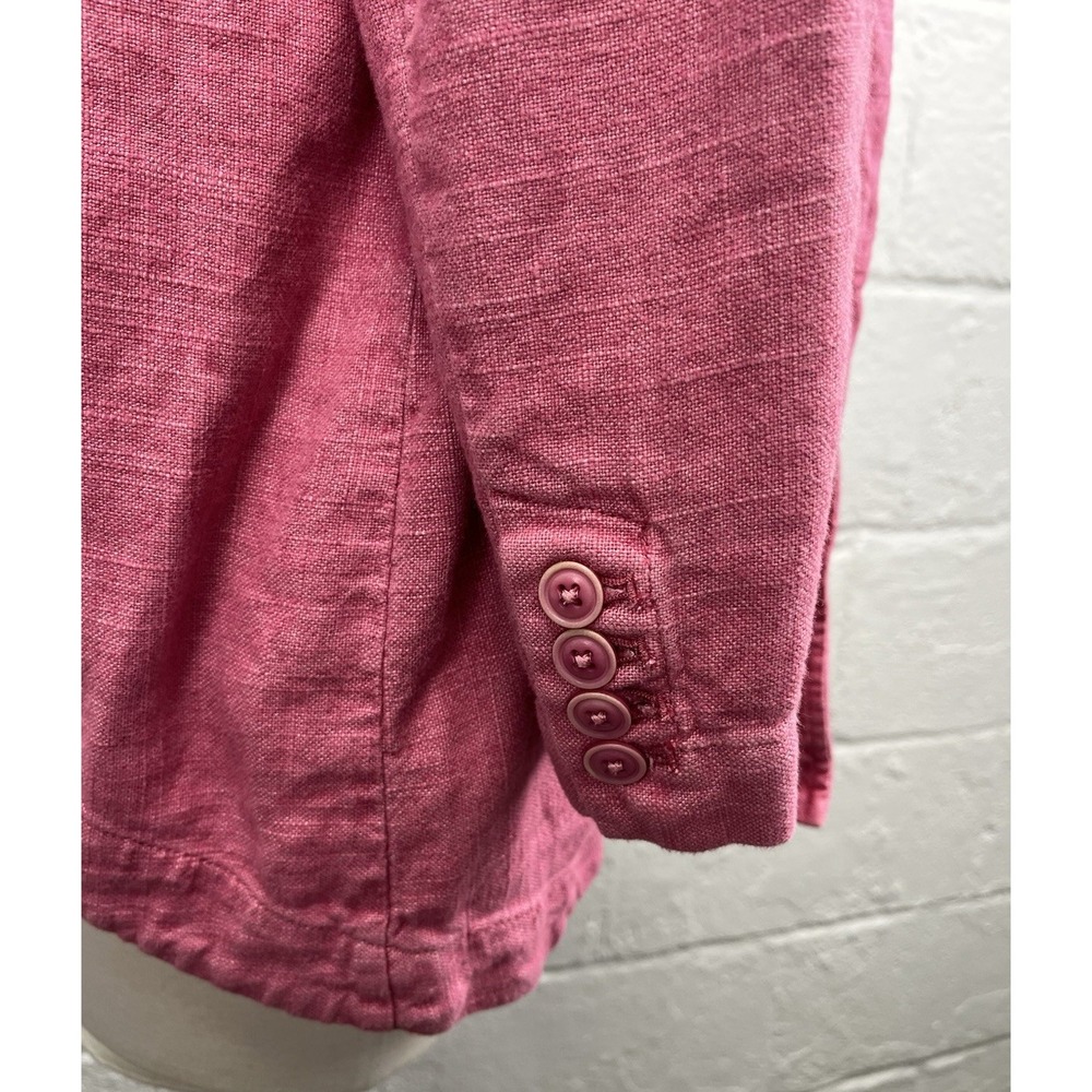 Anthropologie Tulip Hem Linen Blazer sz 10 Raspberry Pink Open Front Lagenlook - Picture 4 of 10